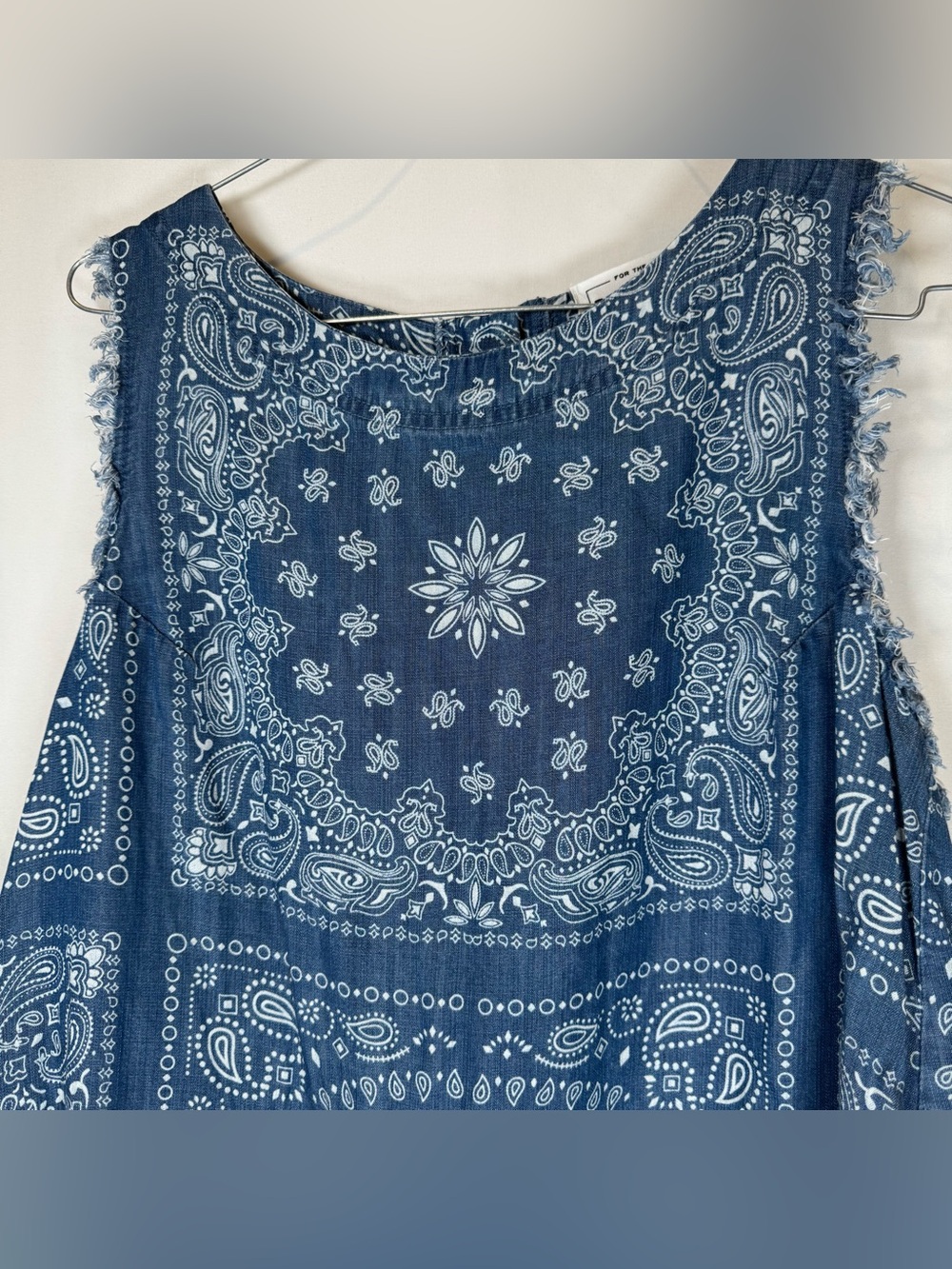 For The Republic Denim Blue Bandana Paisley Print Button Back Boho Tank Top - Picture 2 of 12